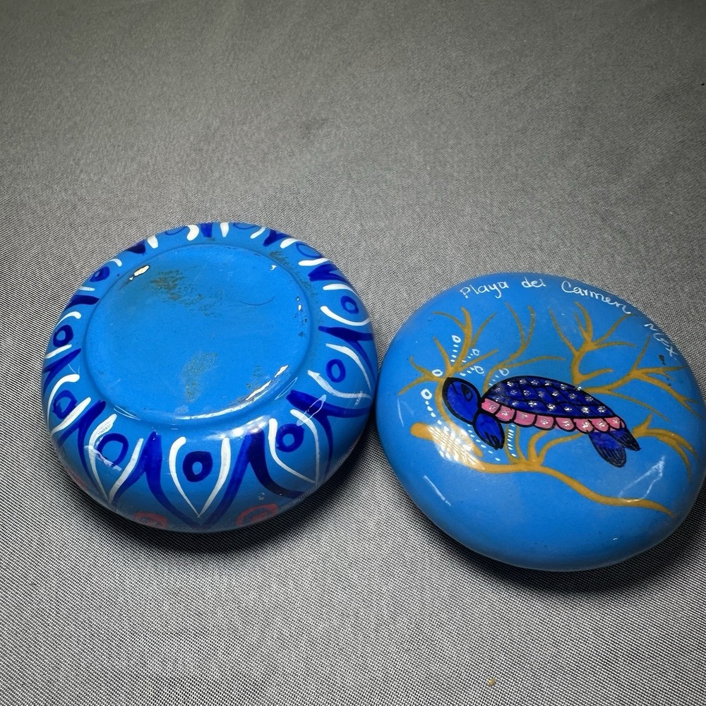 4"x 2" ~Mexican Folk Art Terracotta Hand Painted Trinket Box Vibrant Colorful - Picture 4 of 4